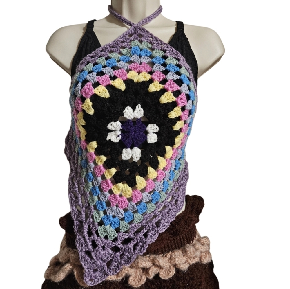 One-of-a-kind Crochet Swim Cover-Up Top Hand Crafted Festival Boho Beachwear - Picture 3 of 17